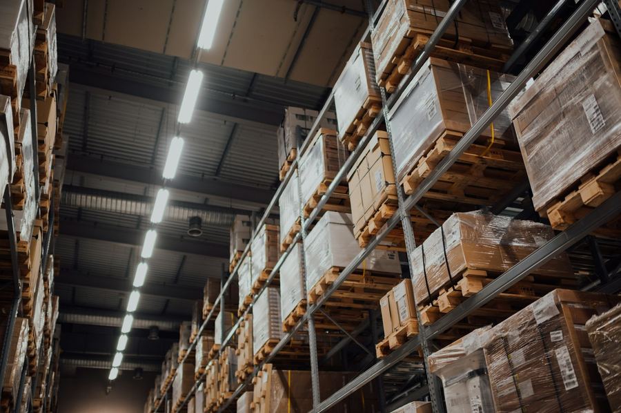 Warehouse racks with palletized inventory
